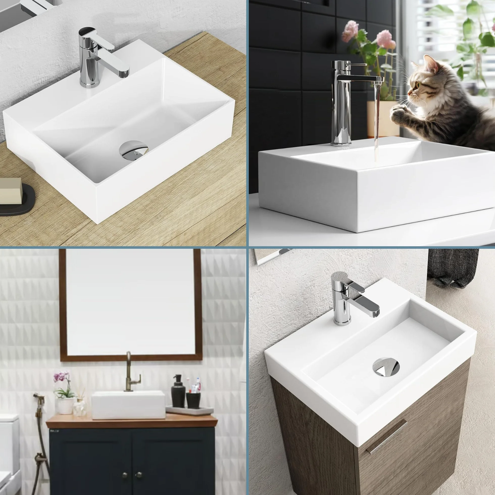 MAGIC SELECT Lavabo in Ceramica, Lavabo da Appoggio Bianco, Lavabo Sospeso Bagno Antimacchia, Facile da Pulire con Attacchi Standard. Ideale per Cucina o Bagno. (42x31x13 CM)