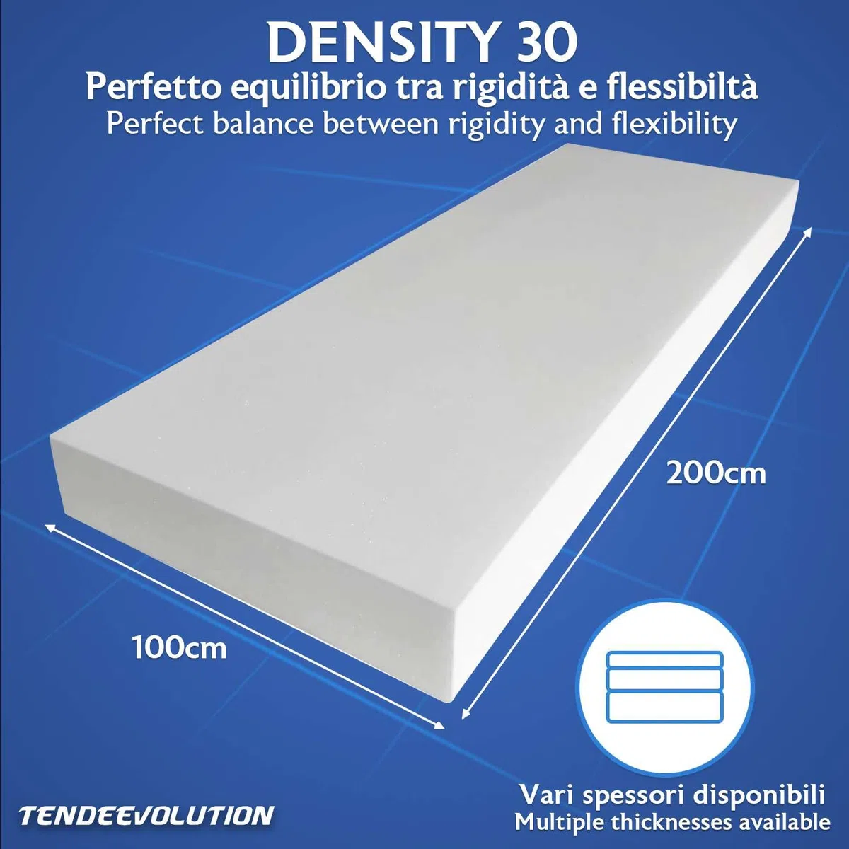 TENDEEVOLUTION Gomma EVA, Gommapiuma per Imbottitura 200x100 cm, Densità 30, Spessore 1-10 cm. Schiuma EVA a Cellula Chiusa, Gomma EVA Bianca per Nautica, Fai da Te e Imbottiture (Spessore 3 cm)