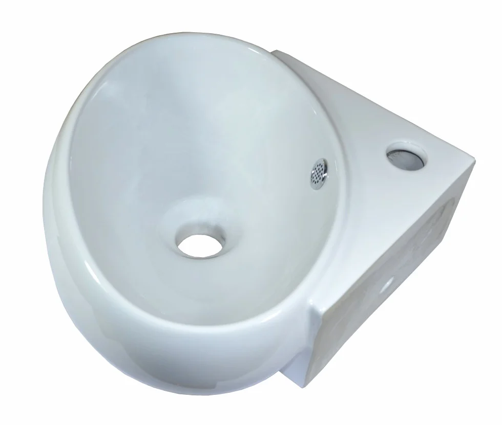 Omeere - Lavello angolare in ceramica, 39 x 37,5 cm, montaggio a parete, ovale, a semicerchio