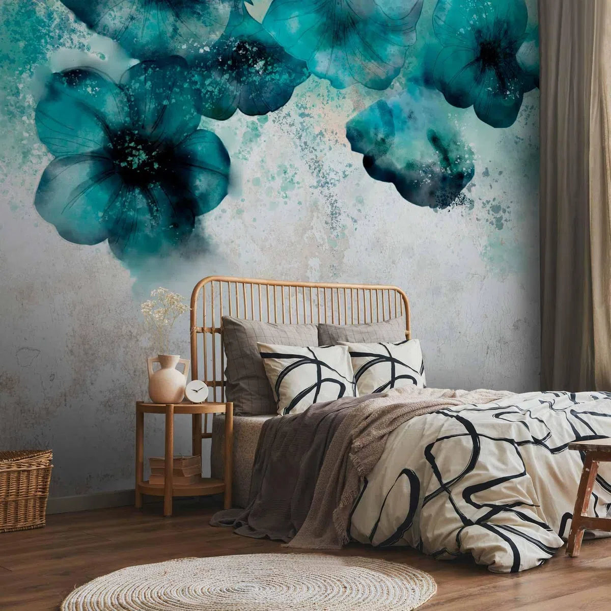 murando - Carta da Parati Adesiva Papavero 392x280 cm Fotomurali Adesivi Murali Rivestimento Parete Moderna per Pareti Adesiva Muro Decorativo Fotomurale Soggiorno Fiori blu Natura come dipinto