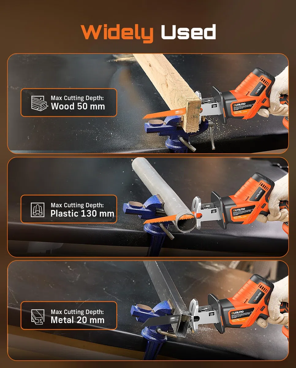 Sega a Gattuccio batteria con 8 lame – 2 batterie da 4000 mAh, motore brushless, velocità variabile 0-3200 SPM, sostituzione lama senza attrezzi, sega alternativa potente per PVC, legno,fai da te