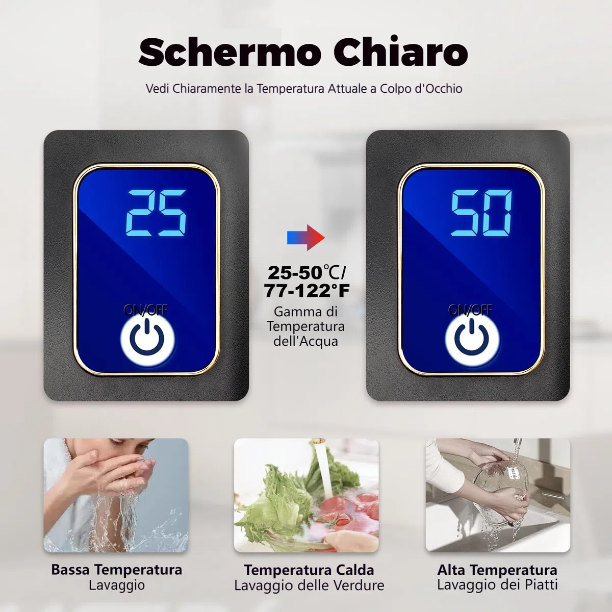 Scaldacqua istantanea 220 V 3,5 kW elettrico con display LCD – Dispositivo da parete compatto per cucina e bagno – Mini scaldabagno istantaneo acqua calda istantanea