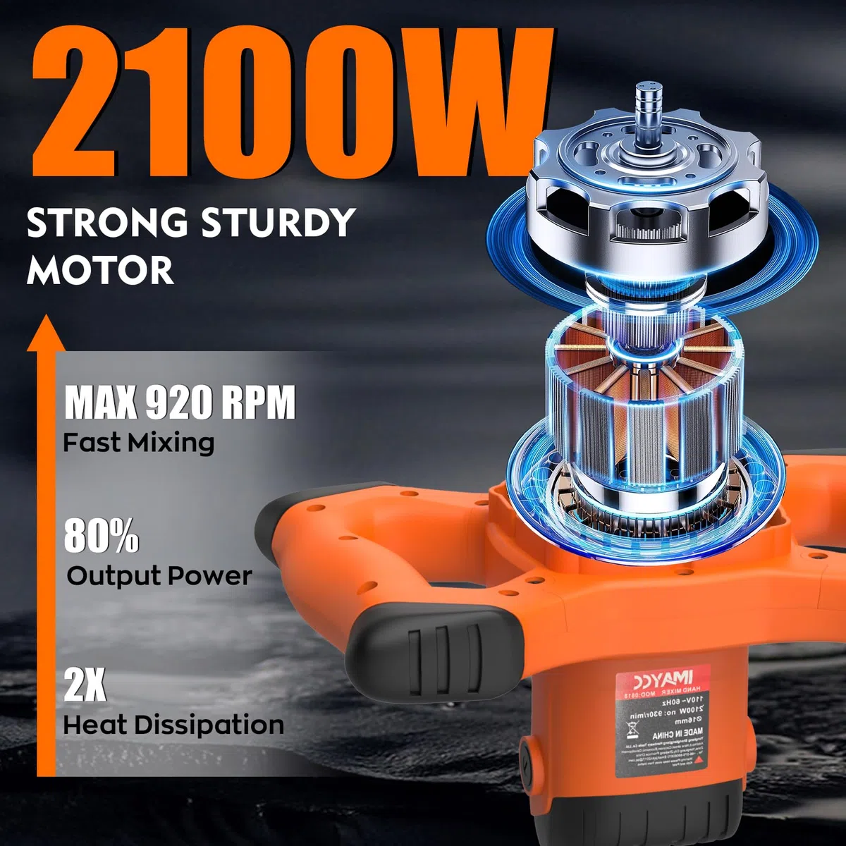 Trapano Miscelatore Elettrico 2100W, Miscelatore per Malta e Cemento Portatile, Agitatore M14 Regolabile, Frusta Professionale per Vernice, Boiacca, Malta,Cemento e Foraggio,Calcestruzzo(Arancione)