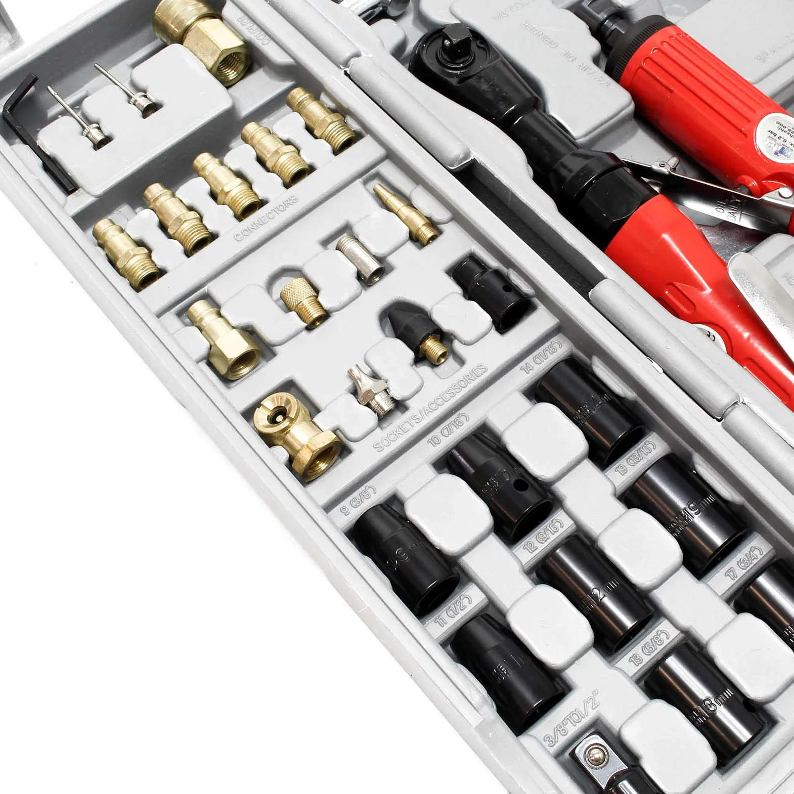 Wiltec Kit accessori per compressore 71 pezzi con 4 utensili pneumatici e inserti