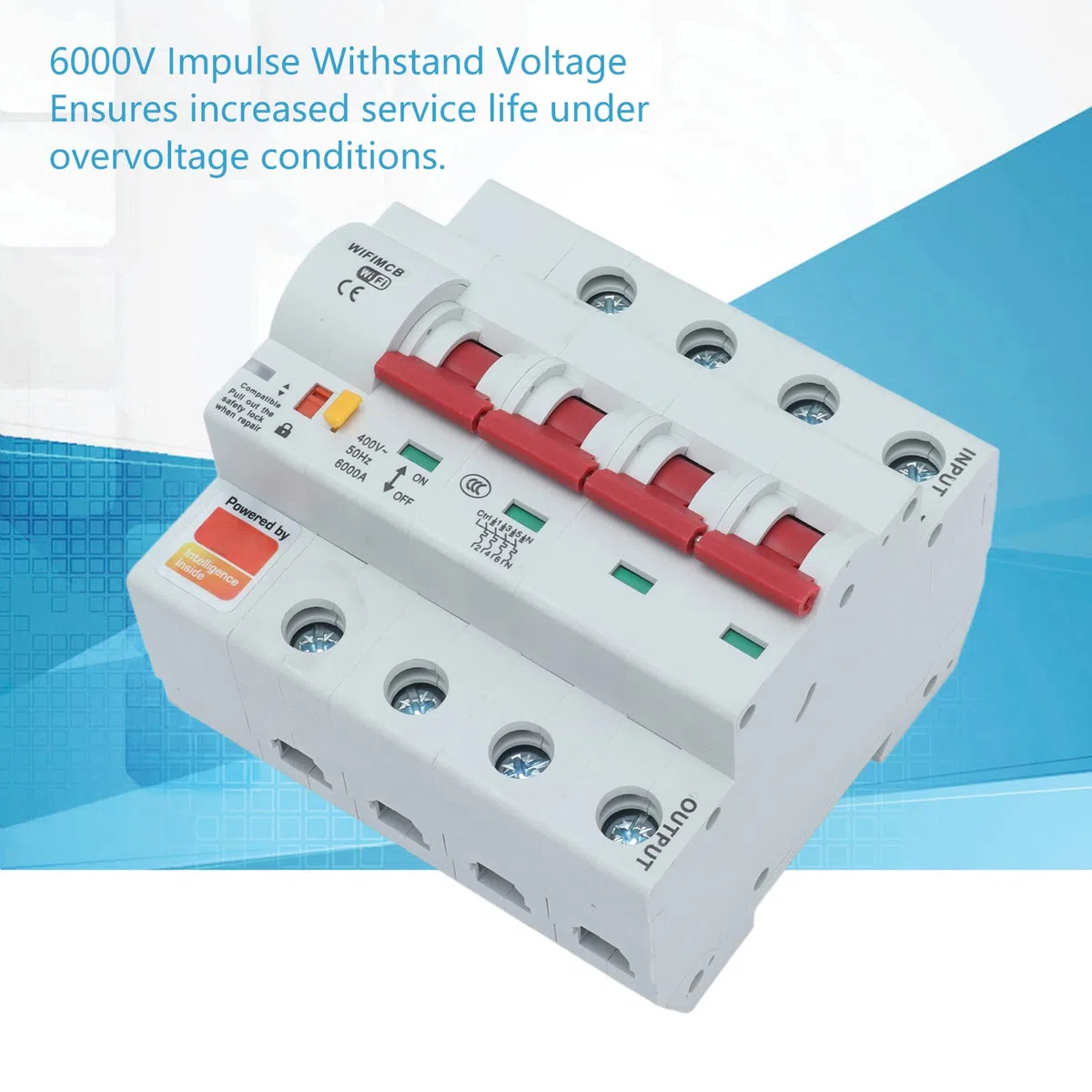 YWBL-WH Interruttore Automatico, PA66 DSM Guscio Ritardante di WiFi Interruttore Remoto A 4 Poli CA 400 V 20 A, Blocco di Sicurezza, Viaggio di Tipo C, per Illuminazione Domestica Apparecchiature