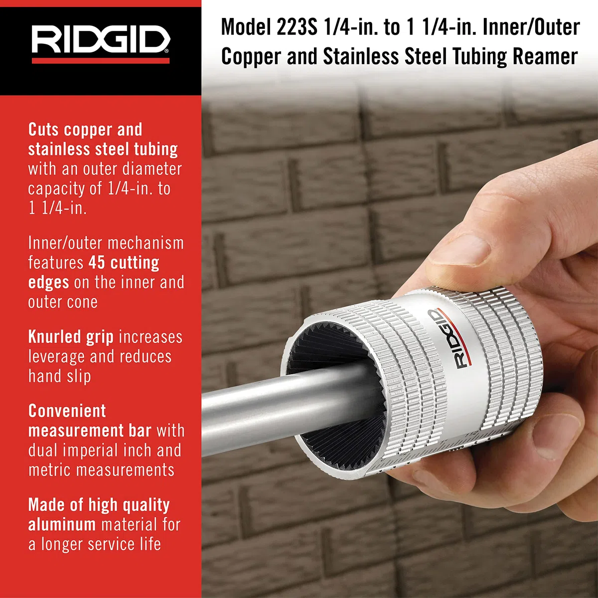 RIDGID 29983 Alesatore per tubi in acciaio inox modello 223S, alesatore interno/esterno da 6 mm a 36 mm