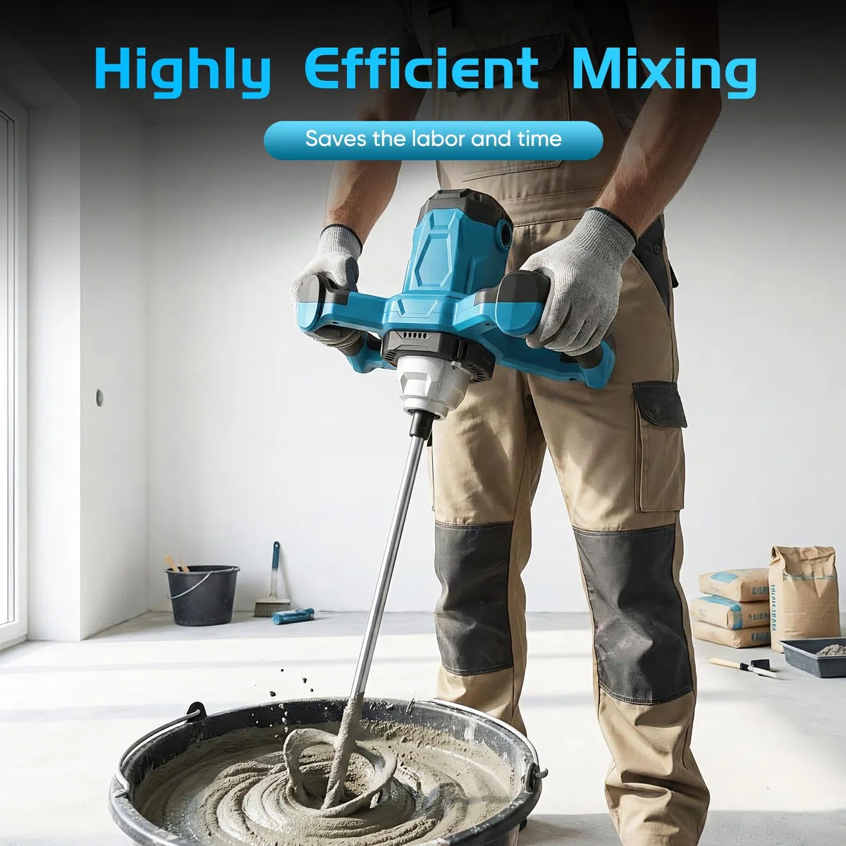 Miscelatore elettrico 2400 W, miscelatore manuale a 6 velocità regolabili, agitatore elettrico per cemento, intonaco, malta, vernice e colla
