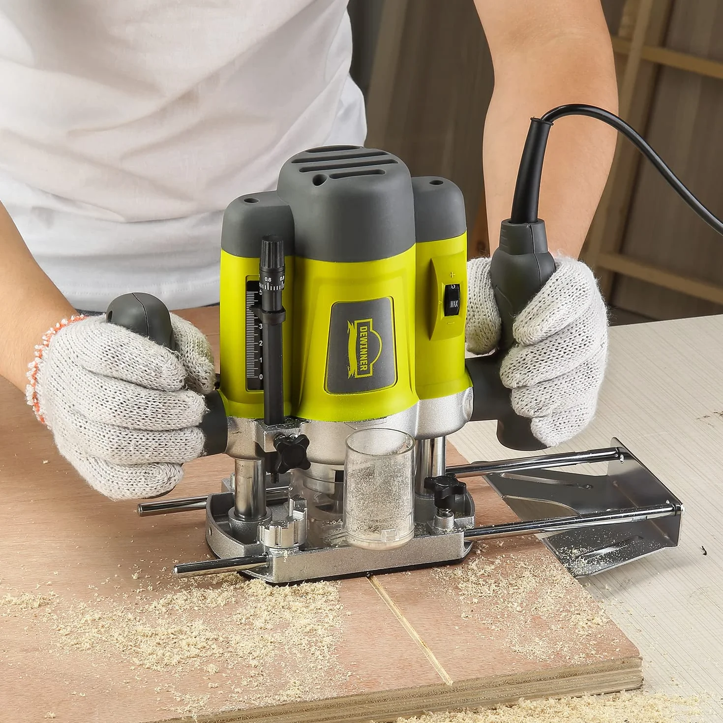 Fresatrice Verticale 1200 W per Legno con,16000-30000 RPM DEWINNER, Fresatrice per Legno Multifunzionale con Set di 12 frese,6 Velocità, Regolazione Della Profondità Della Fresa