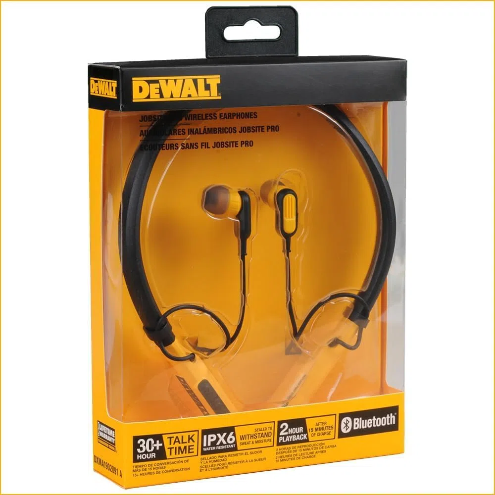 DEWALT Cuffie Bluetooth Heavy Duty con Nackenband, Auricolari Wireless da Collo con 30 Ore di Riproduzione, Isolamento Rumore, Magnetiche, Microfono Integrato, Ideali per Jobsite