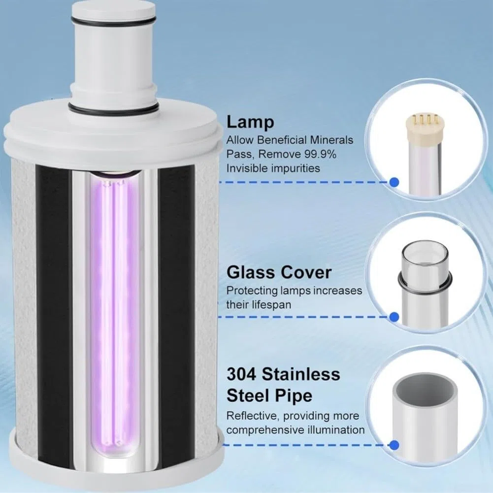 Cartuccia di ricambio per filtro dell'acqua compatibile con sistema eSpring 100186, blocco di carbone attivo riduce 0,2 particelle mantenendo i minerali, capacità 5000 l, bianco