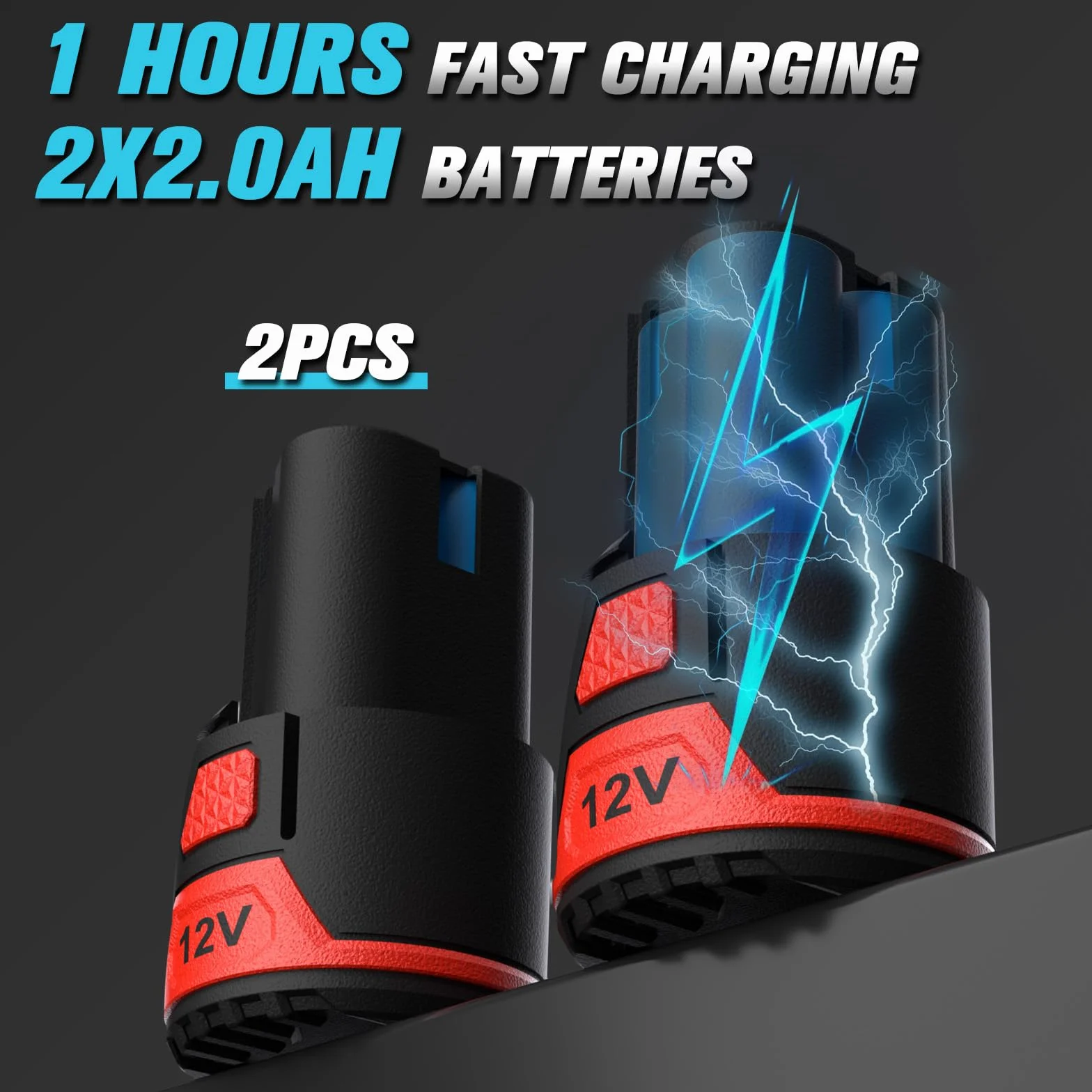 PULITUO 12V 3/8" Chiave a cricchetto elettrica a collo lungo, Chiave a Cricchetto a Batteria estesa Set da 40Ft-lbs con batterie 2x2.0Ah e carica rapida, velocità variabile da 300 RPM con 10 bussole