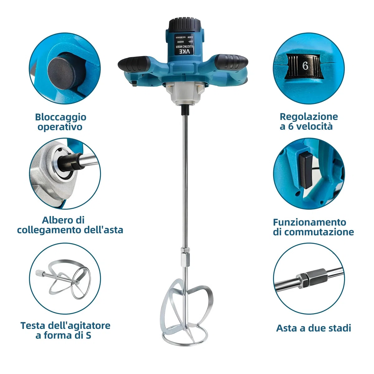VKE Miscelatore Per Malta, Miscelatore Malta da 2400 W a 6 Velocità, Impastatore Edile Per Calcestruzzo Con Pulsante di Velocità Fissa, Betoniera Piccola Con Borsa Per Riporla, Miscelatore Cemento