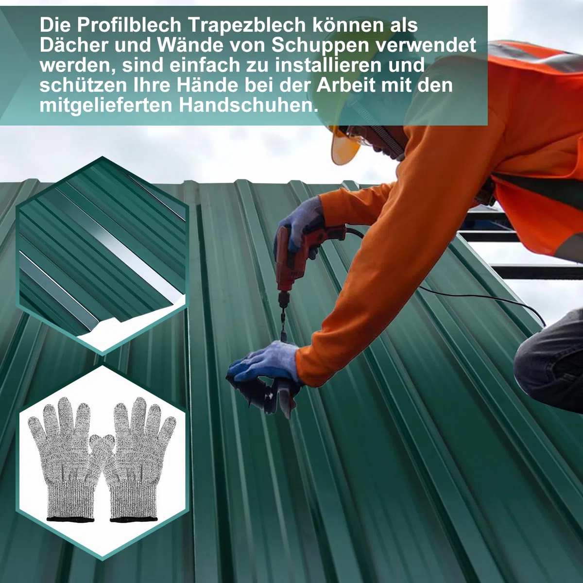 Ikodm 12 fogli trapezoidali da 129 x 46 cm, 7 m², lamiera ondulata zincata 0,25 mm, resistente alla ruggine, verde, lamiera per tetto