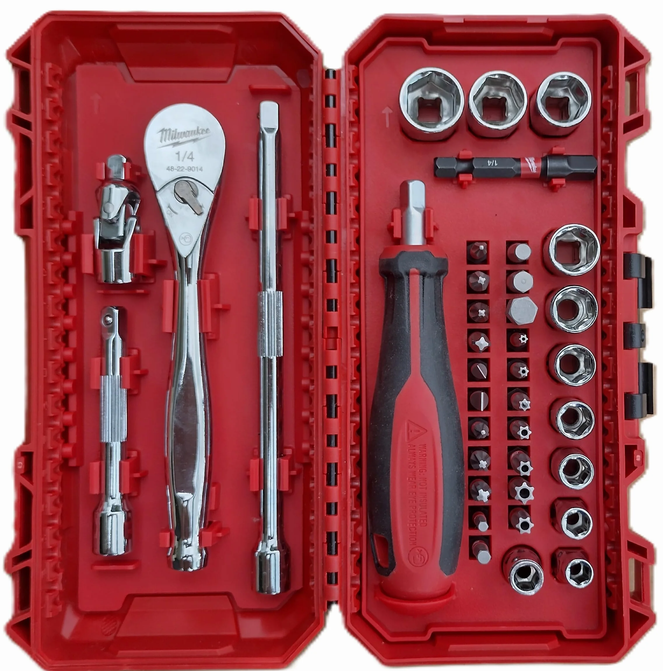 Milawaukee - Set di chiavi a cricchetto, bussole e punte, 1/4", 38 pezzi