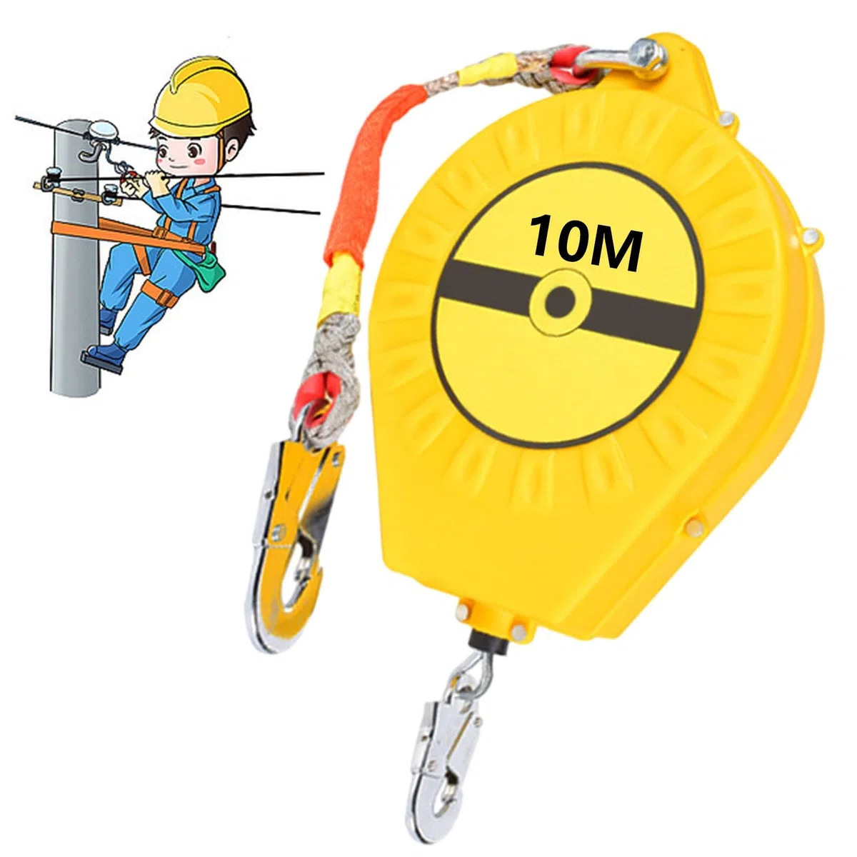 Dispositivo Anticaduta Retrattile 3-20m, Imbracatura di Sicurezza Anticaduta Omologata, Verde/Giallo Apparecchiature Anticaduta, Capacità di Carico Massima 150KG(Giallo, 10m)