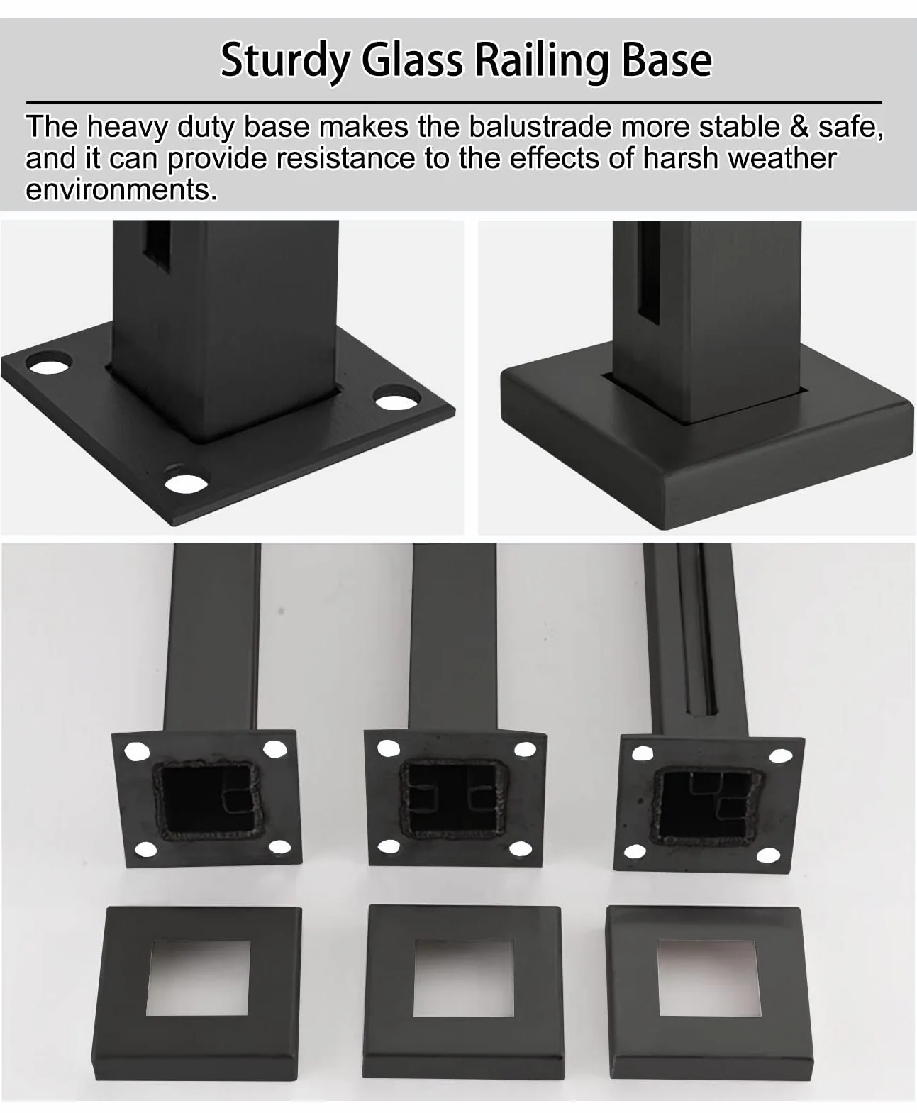 Ringhiera in Vetro Pali per Balaustre in Vetro Nero per Patio Esterno, Palo Resistente Della Ringhiera di Vetro, Parapetto per Palo di Recinzione in Vetro con Base ＆ Viti, Formato Personalizzato ( Col