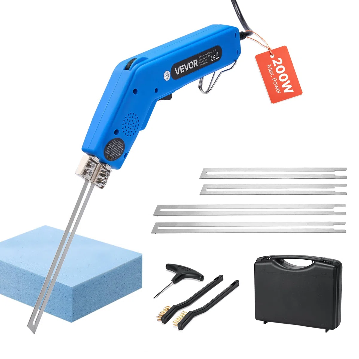 VEVOR Taglierina Elettrica per Polistirolo a Caldo 200 W, Taglierina per Polistirolo 50℃-500℃, Lame da 150 mm e 200 mm, Attrezzi per Taglio di Polietilene, Schiuma