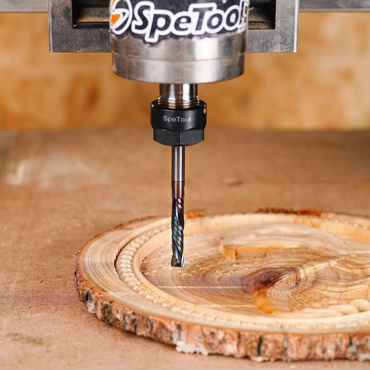 SpeTool 2 frese elicoidali da 8 mm, codolo a compressione, lunghezza di taglio extra lunga, con rivestimento TAC, fresa CNC VHM, fresa per fresatrice a spirale, fresa per legno