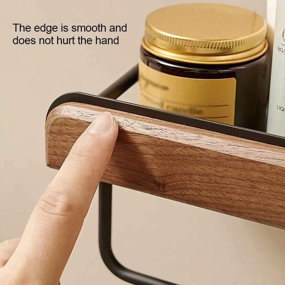 Mensola per Doccia, Mensola da Bagno in Noce, Mensola Organizer, Mensole Sospese, Mensola Rettangolare a Parete, Multifunzionale, Bagni, Cucine, Camera da Letto, con Portasciugamani, Portaogg