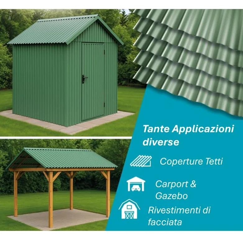 StormGuard Set da 5 lastre Ondulate in PVC – 90x200 cm Verde –- Pannello Tetto Impermeabile – Tetti di Verande, Carport
