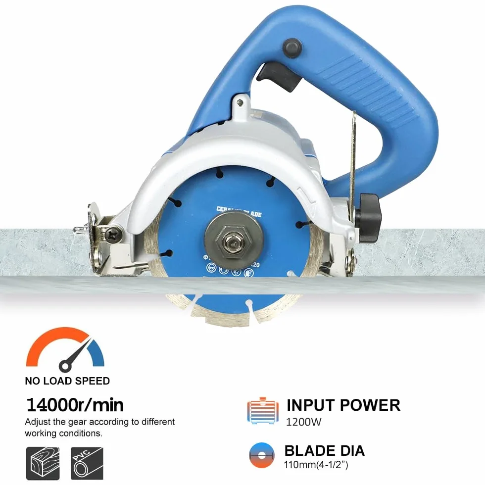 Tagliapiastrelle Hancaner Sega da taglio a secco,1200W,con disco da taglio ad alta resistenza,12000 giri/min e taglio smussato 0-45 gradi,per marmo,piastrelle,ceramica,legno,PVC