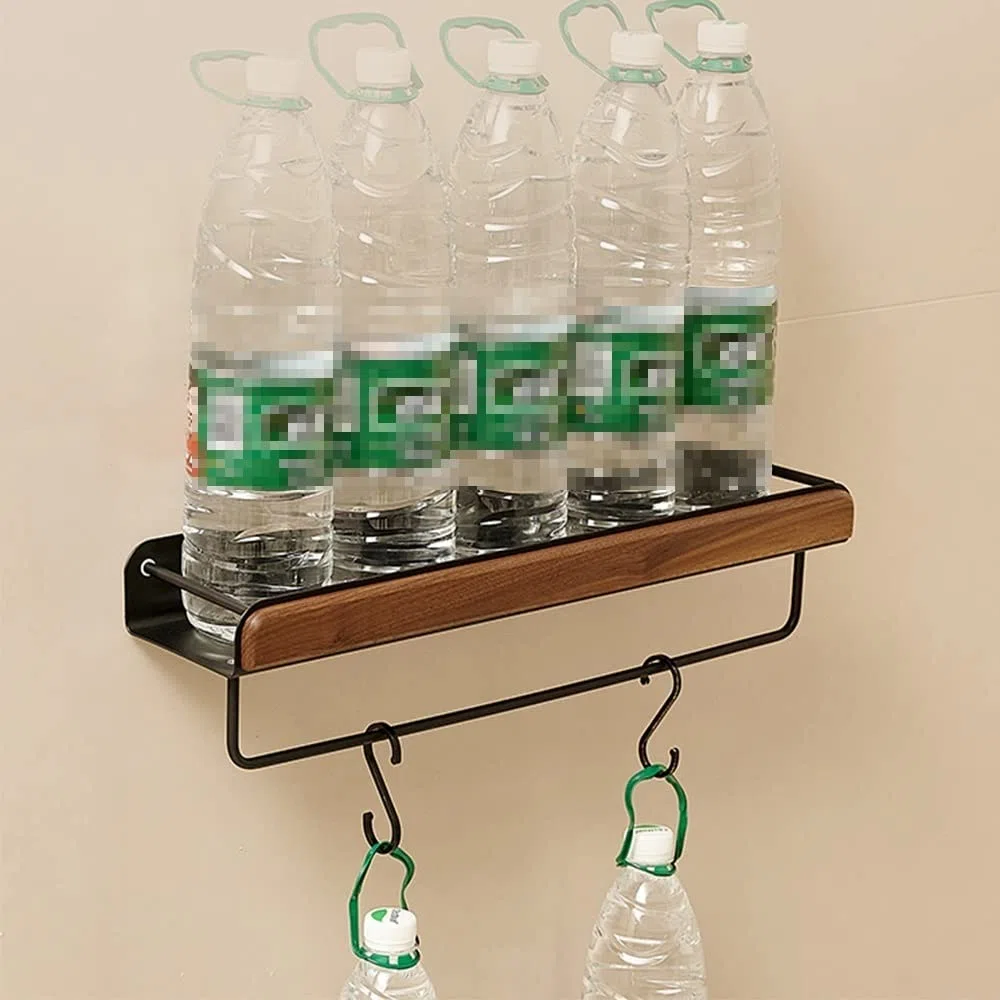 Mensola per Doccia, Mensola da Bagno in Noce, Mensola Organizer, Mensole Sospese, Mensola Rettangolare a Parete, Multifunzionale, Bagni, Cucine, Camera da Letto, con Portasciugamani, Portaogg