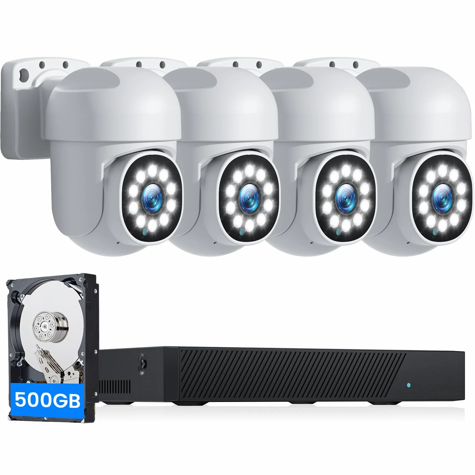 CAMCAMP 5MP PoE Kit Videosorveglianza Esterno, 8CH NVR con 500GB HDD + 4x 5MP Telecamera PoE, 30m Visione Notturna a Colori, 24/7, Impermeabile IP66