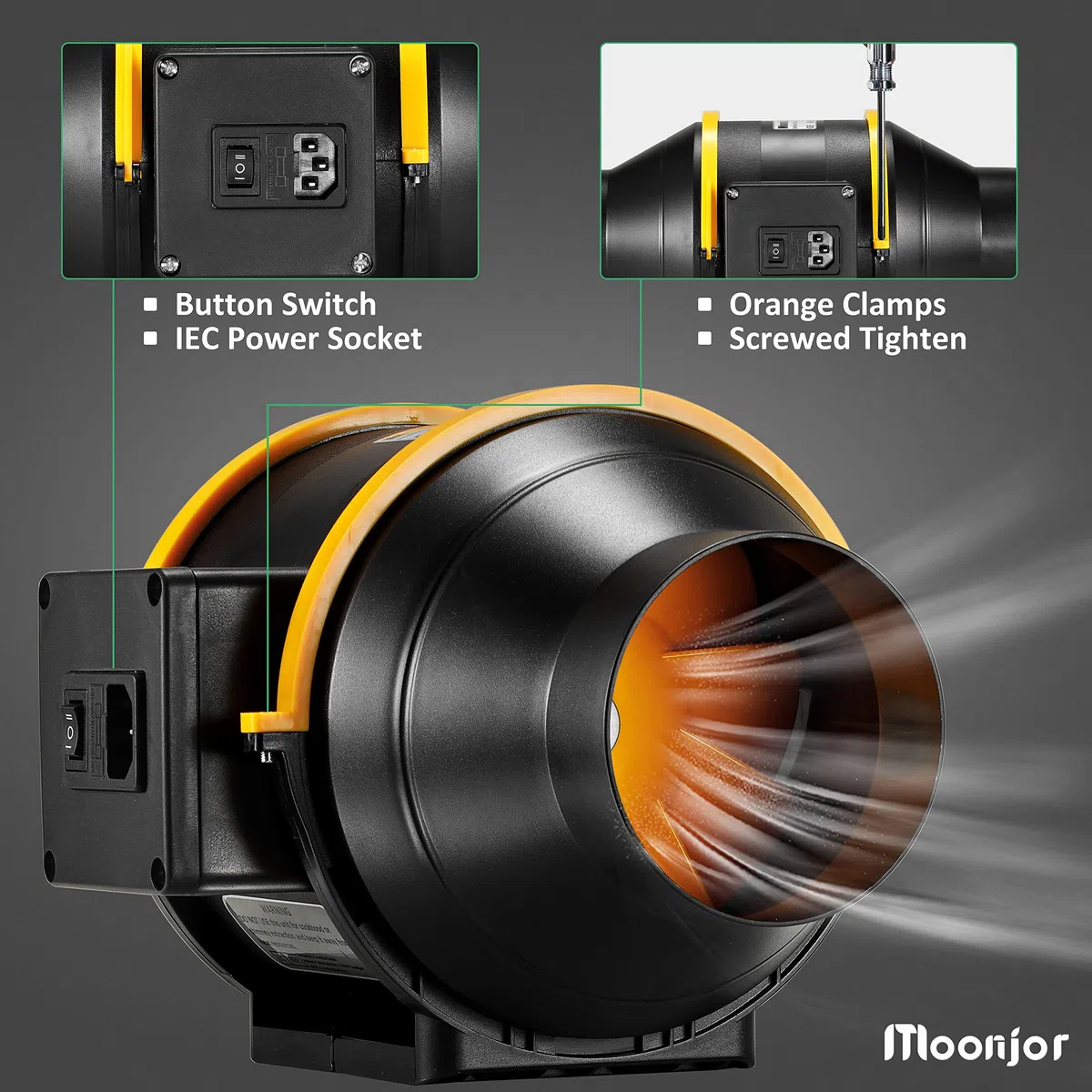 Ventola Aspirazione 100mm, Ventola Estrazione Ventilatore del Condotto in Linea, Tenda di Crescita, Ventilazione e Sfiato d'Aria (Presa IEC a 2 Velocità)