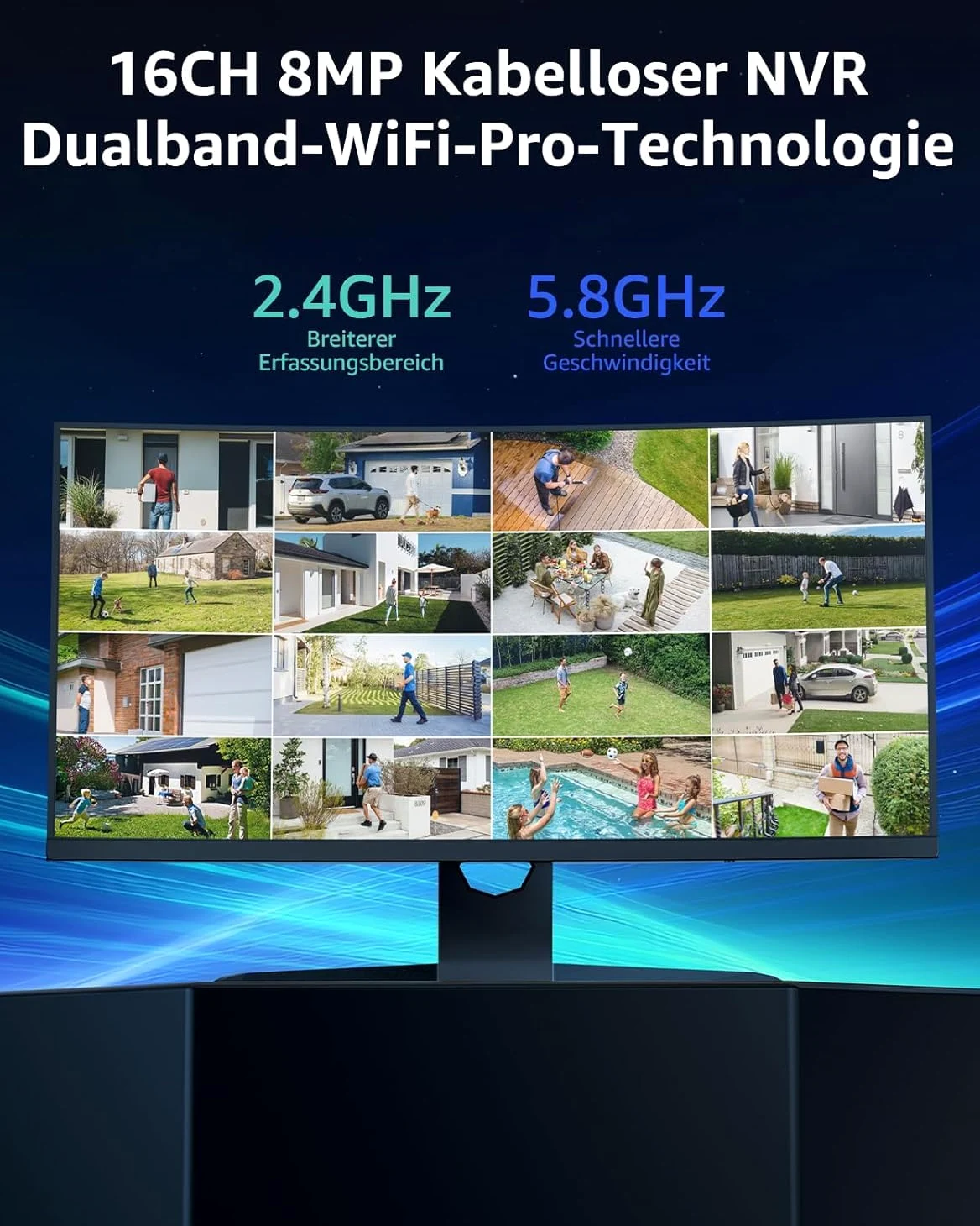 ANNKE Set di telecamere di sorveglianza da 5 MP, per esterni, Wi-Fi, 16 CH 4 K NVR con 14 telecamere PT, visione notturna a colori, audio bidirezionale, riconoscimento intelligente delle persone
