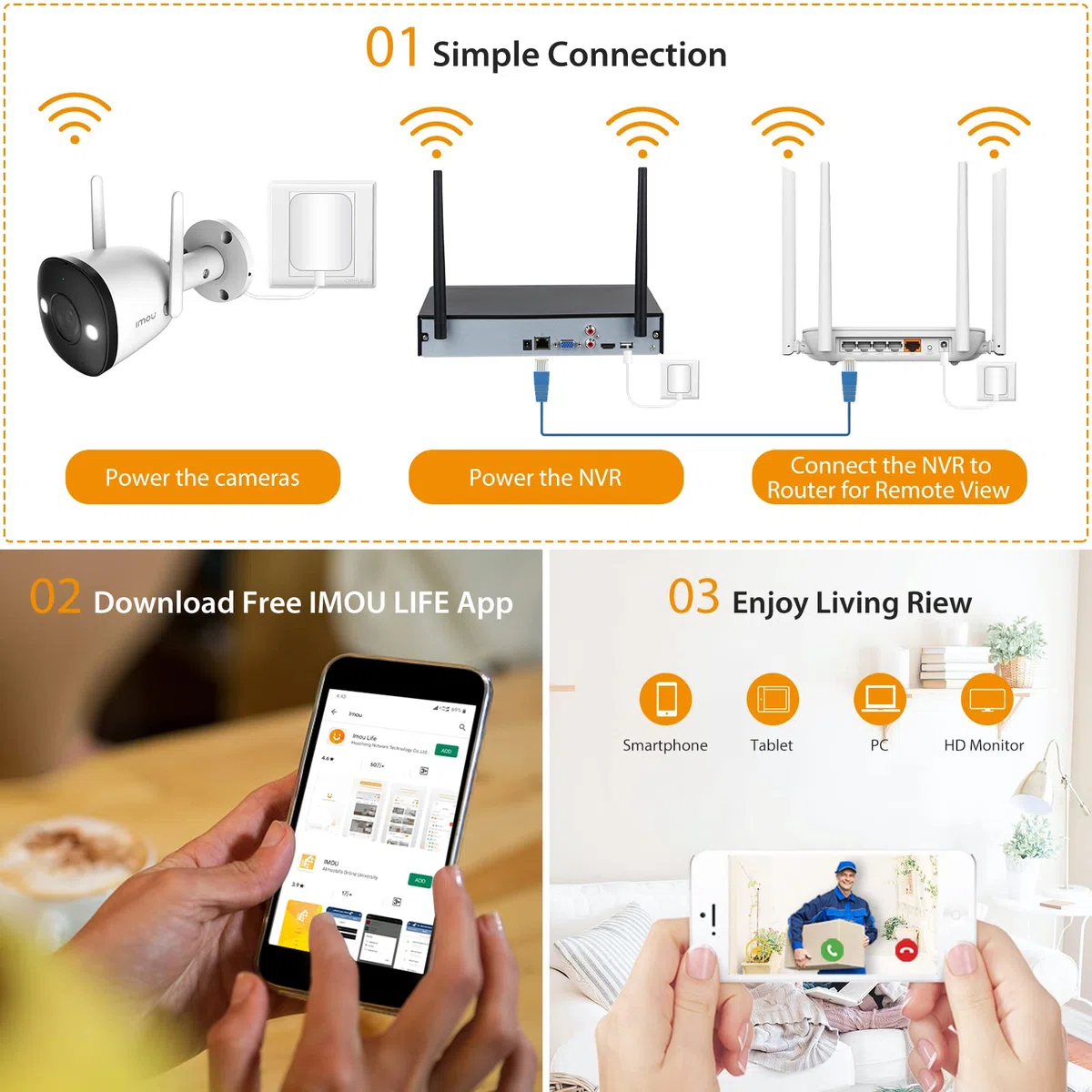 IMOU NVR 4 canali Wi-Fi. Registratore continuo con predisposizione HDD fino a 8Tb. Uscita video HDMI e VGA. H.265. Portata Wi-Fi fino a 100mt in campo aperto. Wifi 2x2 Mimo.