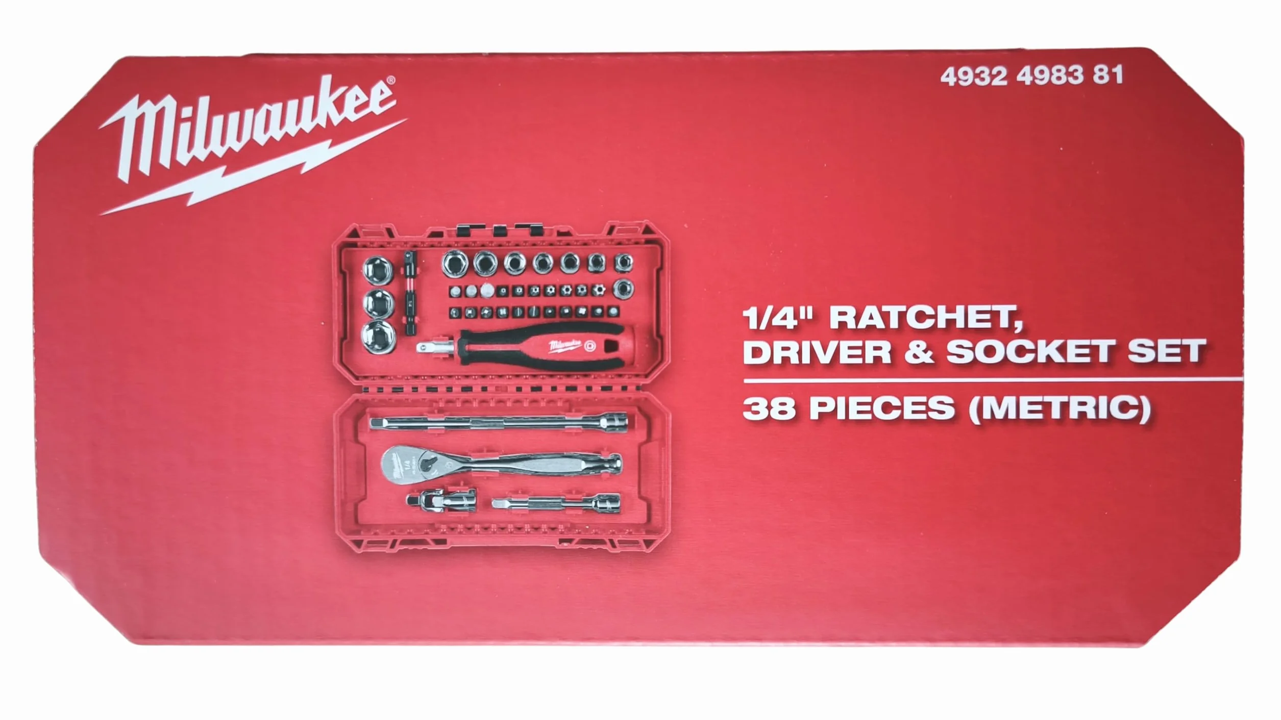 Milawaukee - Set di chiavi a cricchetto, bussole e punte, 1/4", 38 pezzi
