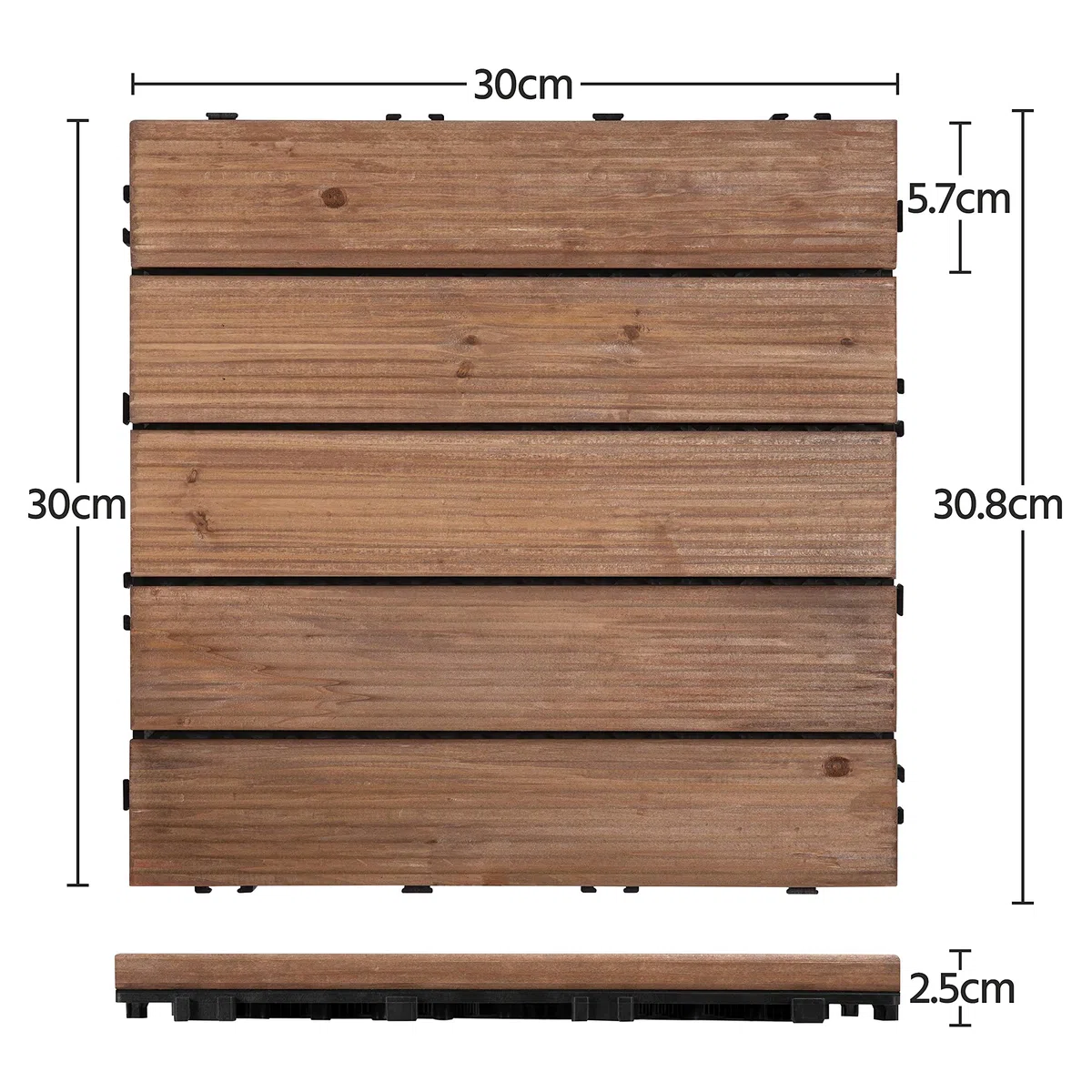 Yaheetech Piastrelle Esterno 30x30 cm Legno Pavimento Giardino ad Incastro 2,43 m² 27 Pezzi per Balcone Terrazza Patio Tagliabile Marrone scuro