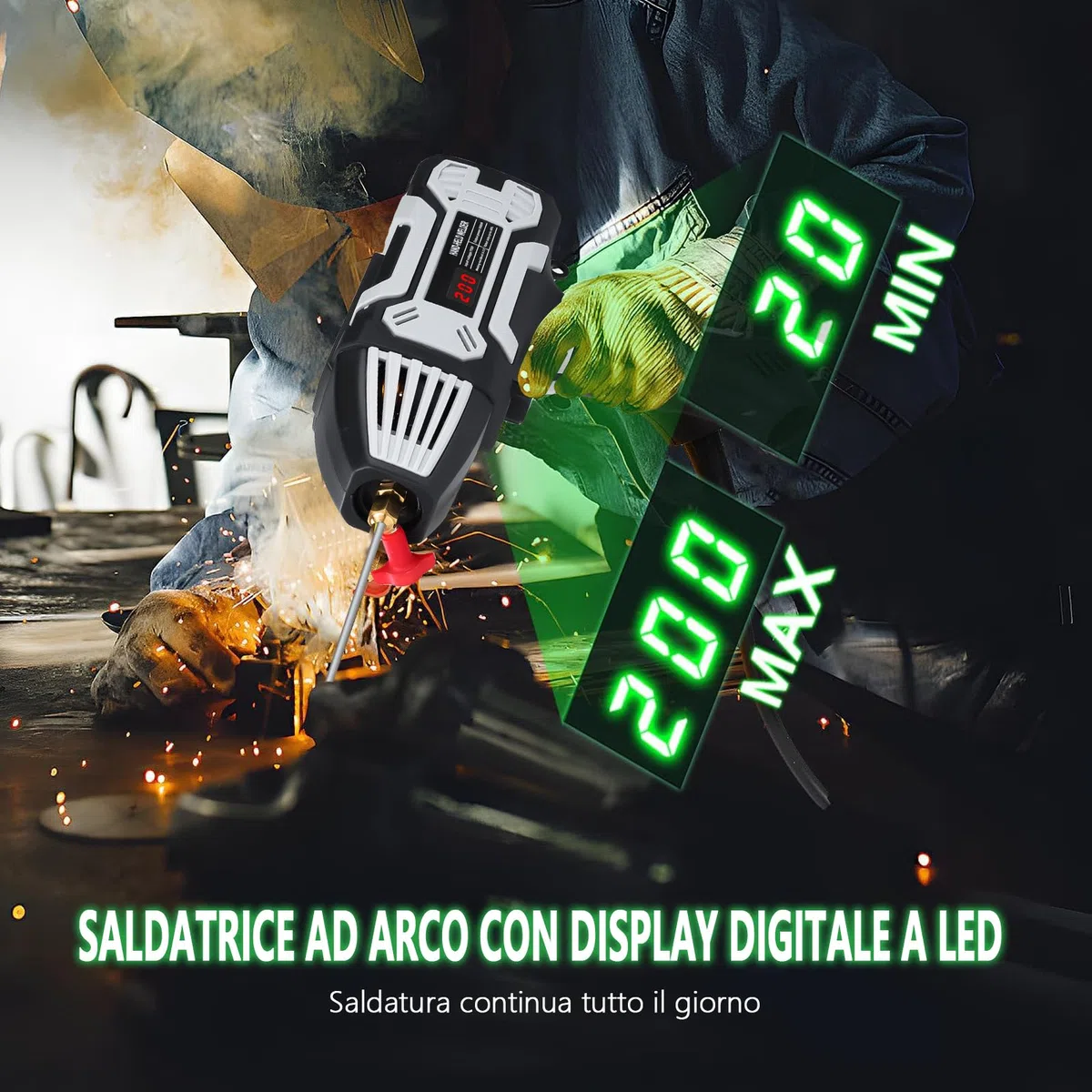 Saldatrice portatile per elettrodi a mano, saldatrice ad arco, 220V/3000W, saldatrice portatile Arc con inverter IGBT, corrente di uscita 20–200A