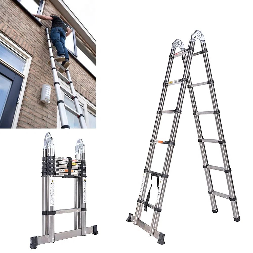 Scale Telescopiche A-Frame, Scala Allungabile in Acciaio Inossidabile, Scaletta Pieghevole Multiuso Portatile, Capacità di Carico 150KG, per Decorazione, Pittura, Fai da Te (1.9M + 1.9M)