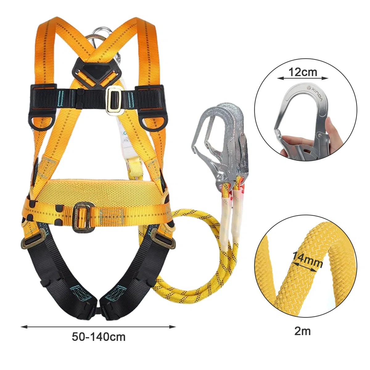 Imbracatura di Sicurezza Anticaduta, Imbracatura Anticaduta, con 2 Cordini, Cintura in Vita Regolabile, Portata 100 kg, per Lavoro Aereo, Uomini, Approvato EN361, EN354 e EN355