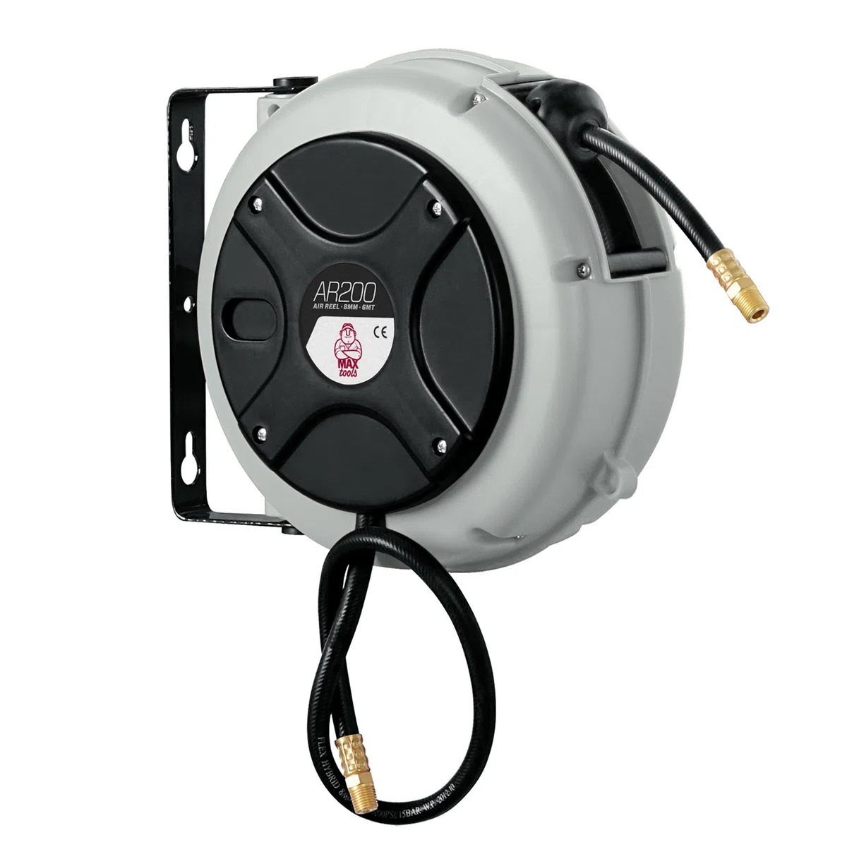 MAXTOOLS AR200, Avvolgitubo con Tubo Flessibile in PVC, per il Passaggio di Aria e Acqua Fino a 45°, 6 Metri (6m), Avvolgitubo aria compressa