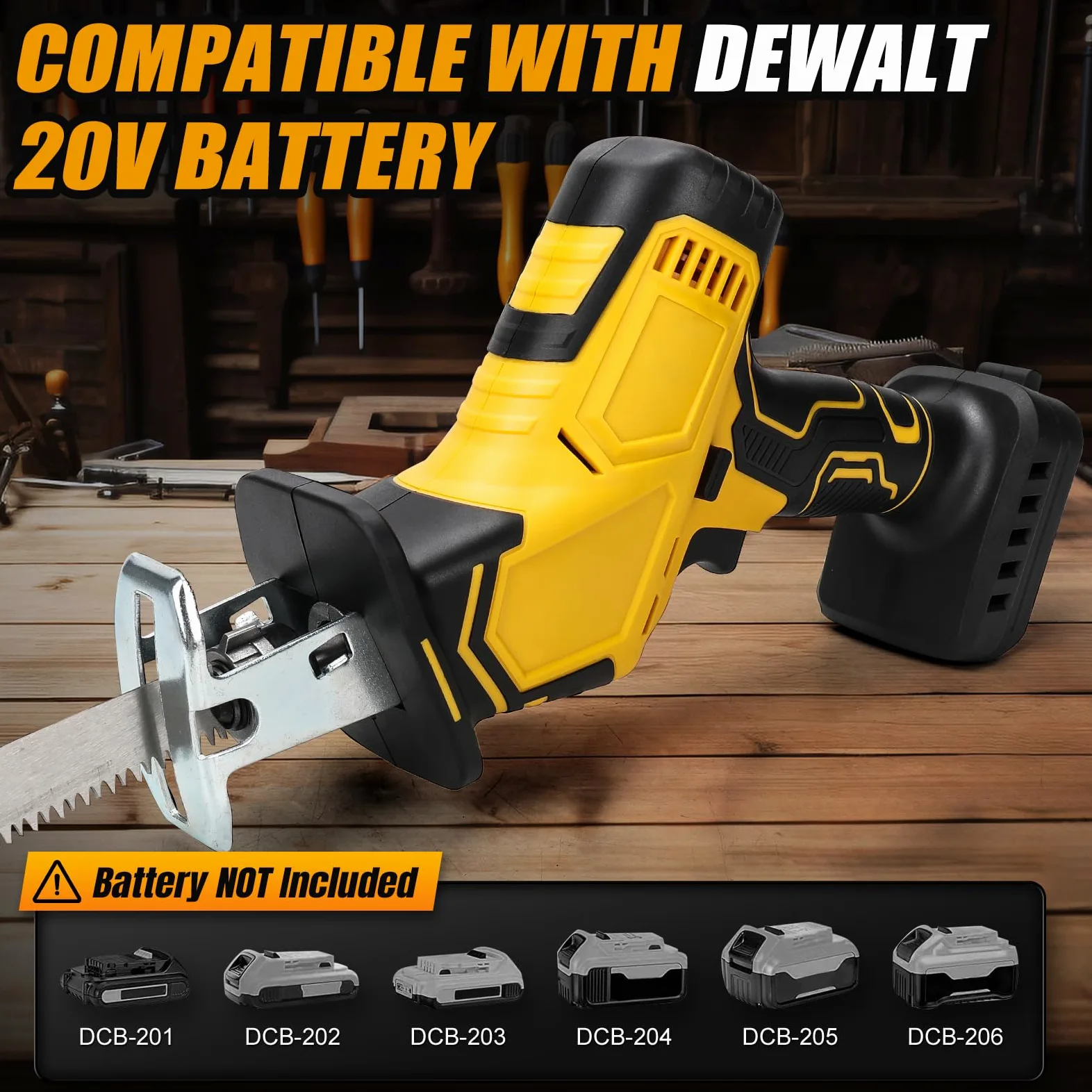 WingFly Sega a batteria per Dewalt da 18 V, 20 V, sega a sciabola professionale con 4 lame per sega, 2700 RPM con interruttore a velocità continuo, in metallo, legno (senza batteria)