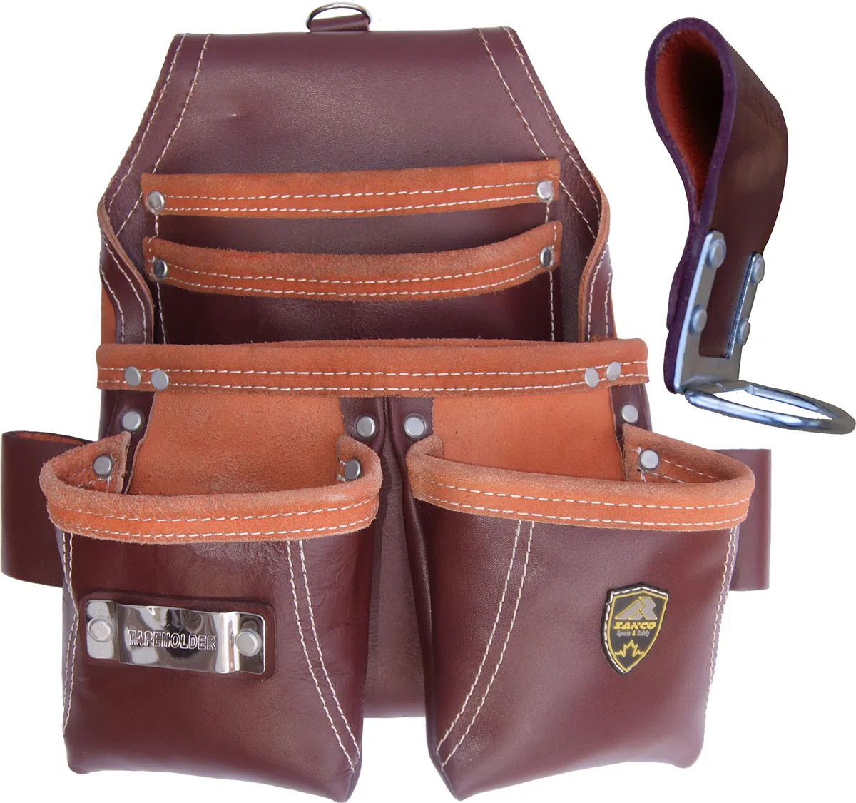 PRO-16. Vera pelle 5 tasche con chiodo anteriore a doppio carico e custodia per attrezzi con supporto per martello extra, custodia per attrezzi in pelle, cintura per attrezzi da carpentiere, FRAMERS in pelle
