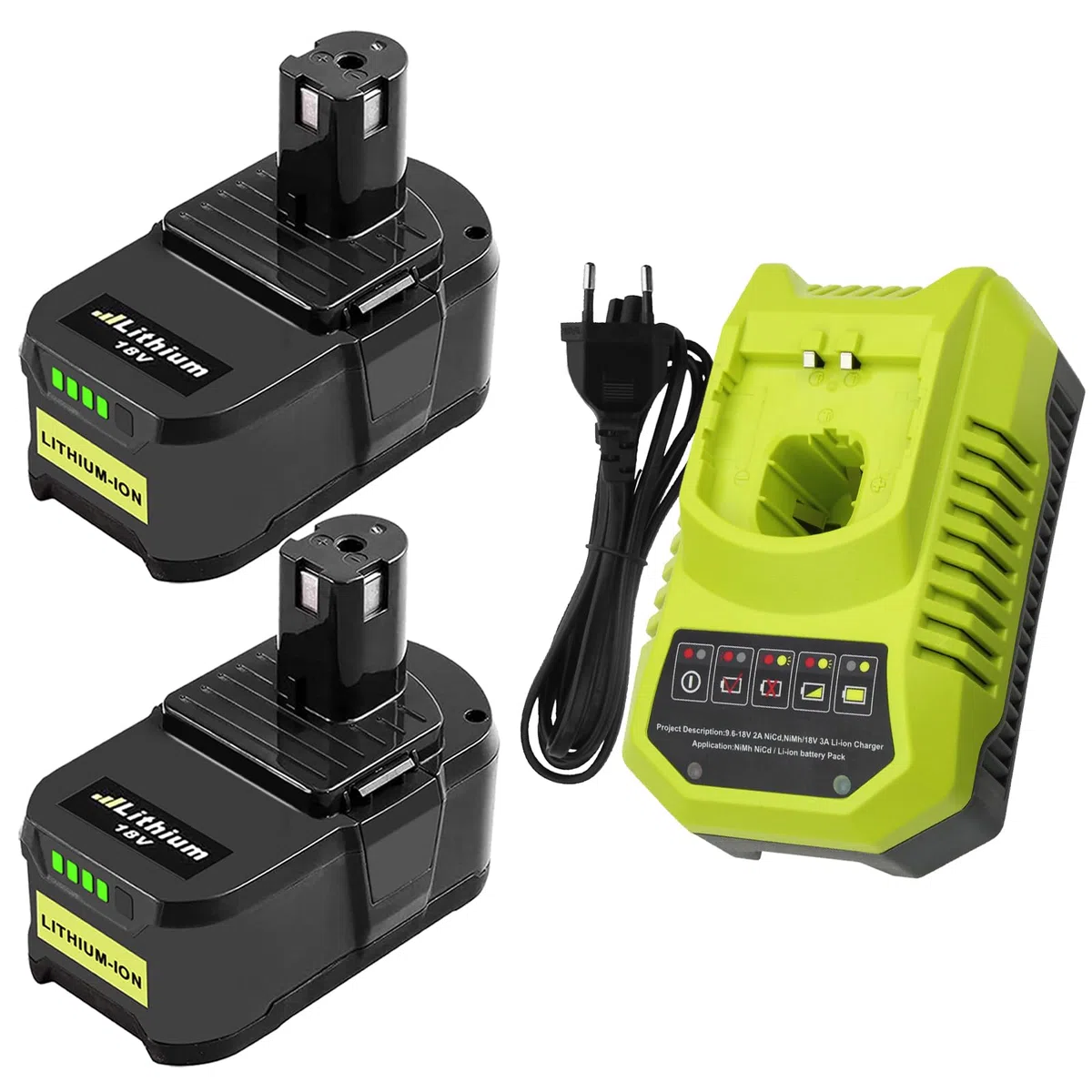2 * Batteria per Ryobi 18V 5.5Ah Exemoro batteria di ricambio e BCL14181H 9.6V-18V caricabatterie di ricambio per Ryobi RB18L50 RB18L40 RB18L30 RB18L25 RB18L20 RB18L15 P108 P189 P190 P191 P192 etc