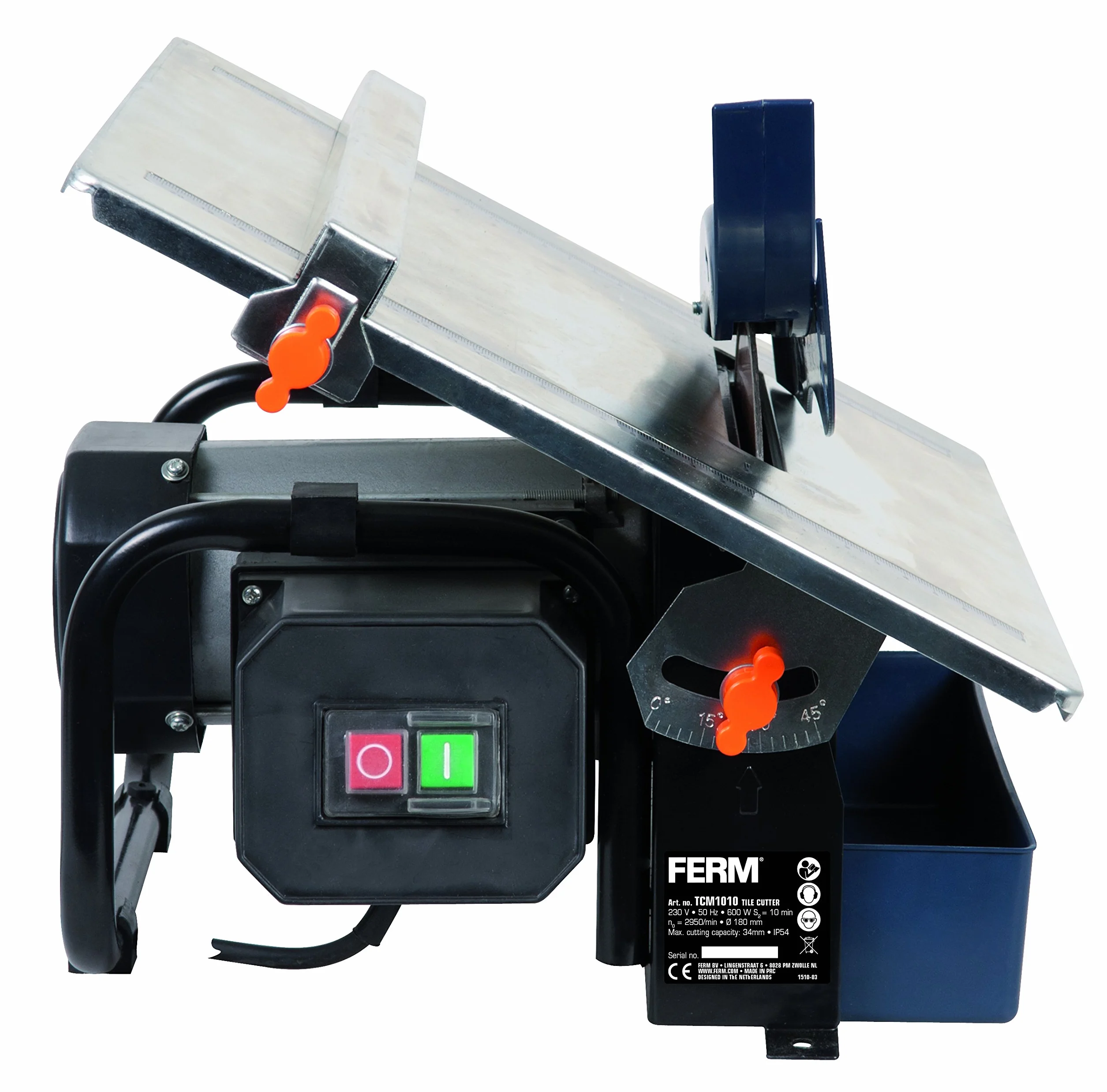 FERM Tagliapiastrelle 600W 180mm - Sistema di raffreddamento ad acqua - Include 1 lama diamantata