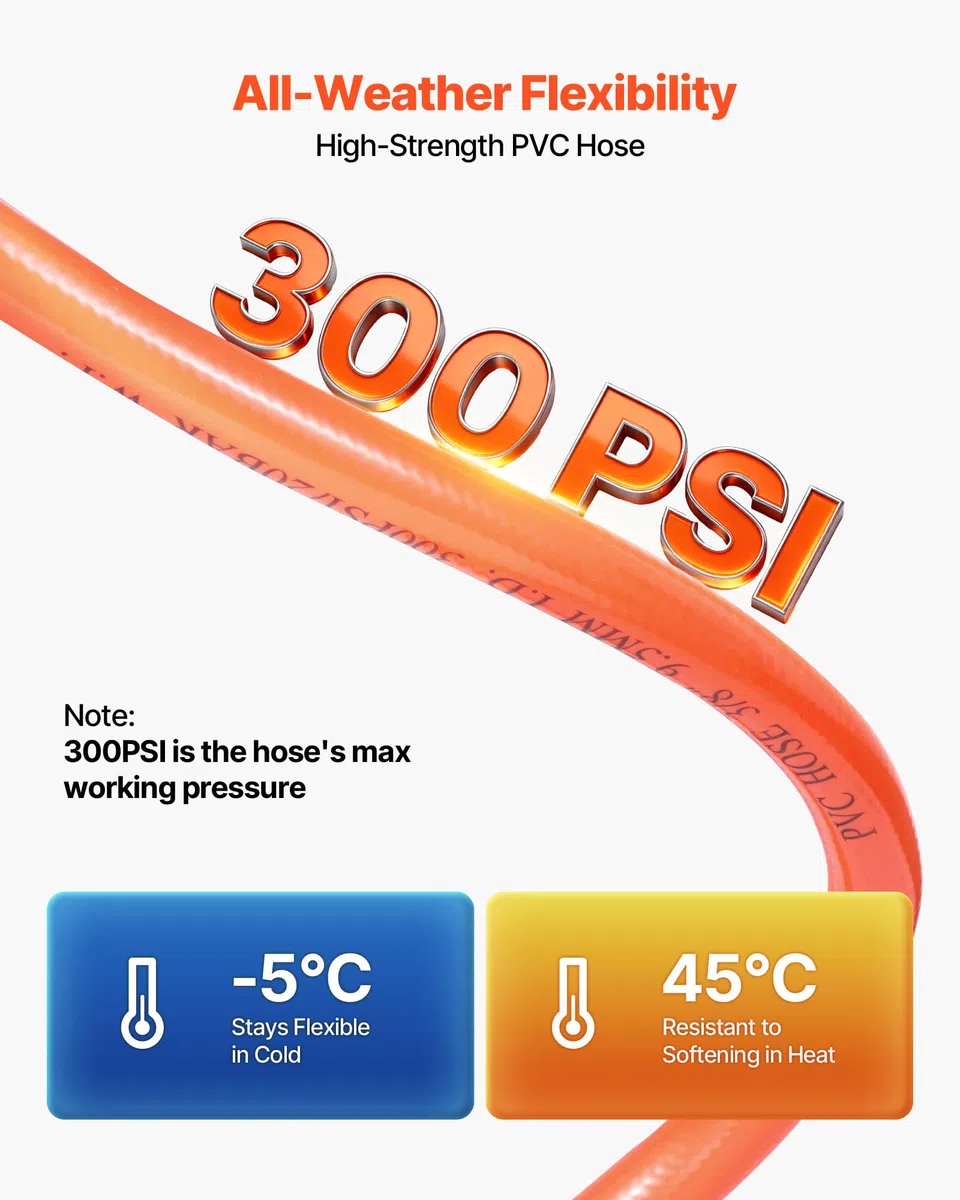 VEVOR Avvolgitubo per Aria Compressa Retrattile, Tubo Flessibile in PVC da 20 m x 9,5 mm, Massimo 300 PSI, con Riavvolgimento Automatico e Cavo da 2 m, Montaggio a Parete Girevole per Garage