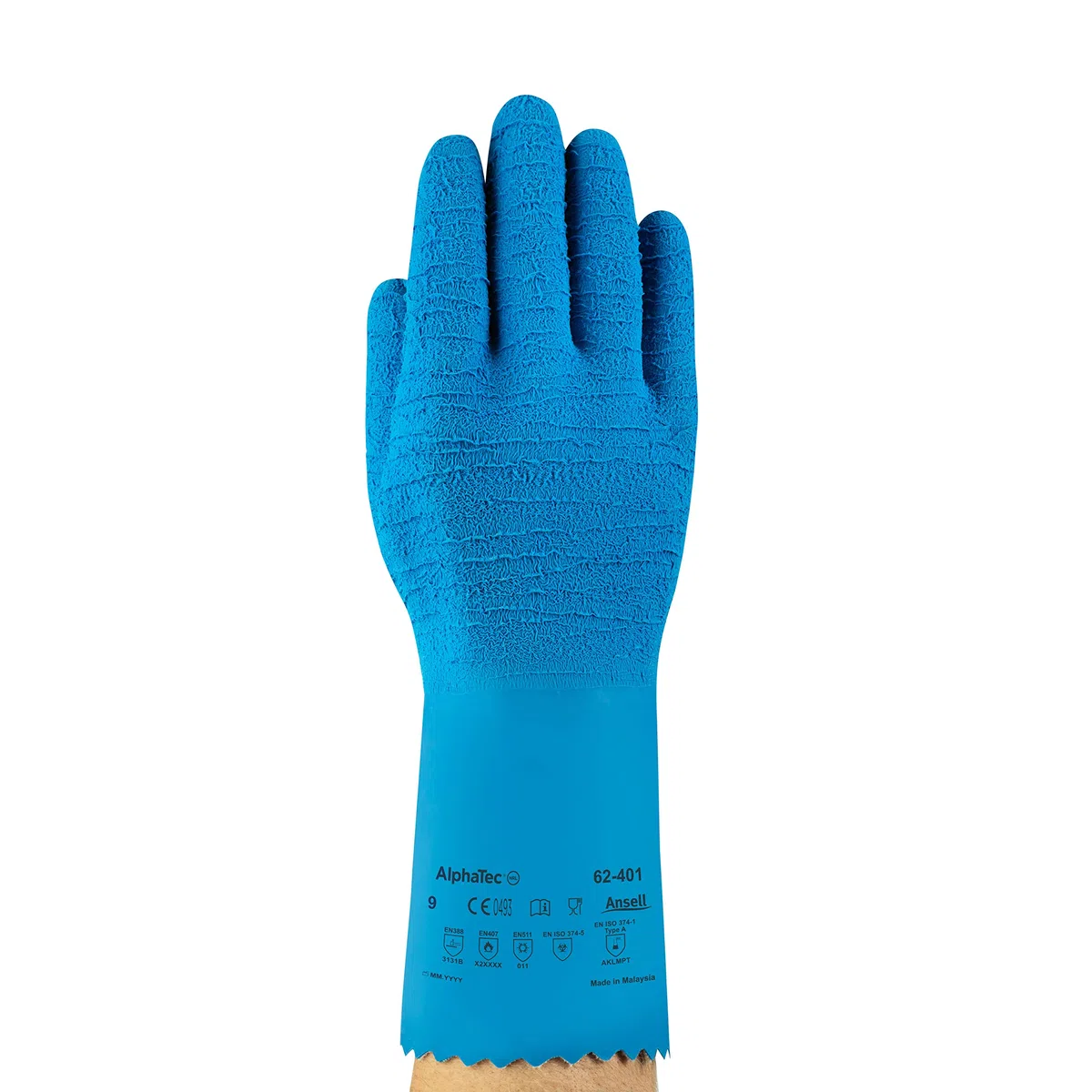 Ansell AlphaTec 62-401 Guanto in lattice, Protezione Contro le Sostanze Chimiche e Liquide, Blu, Taglia 10 (6 Paia)