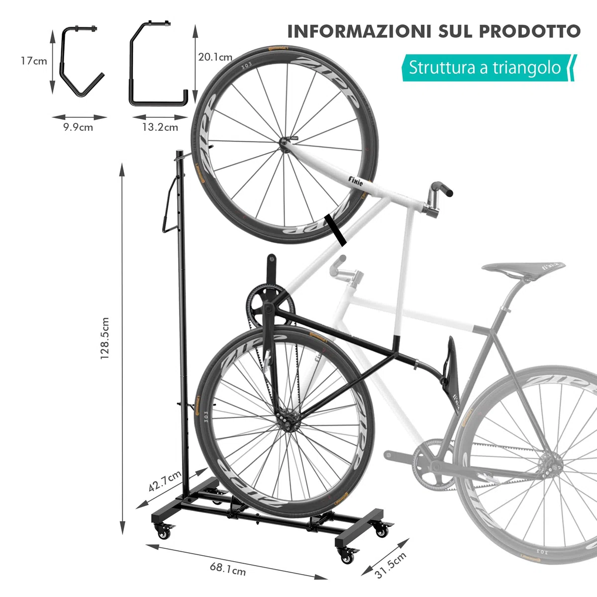 Mimoke Portabici con ruote, per mountain bike e bici da corsa fino a 29 pollici, regolabile in altezza, salvaspazio, ideale per appartamenti
