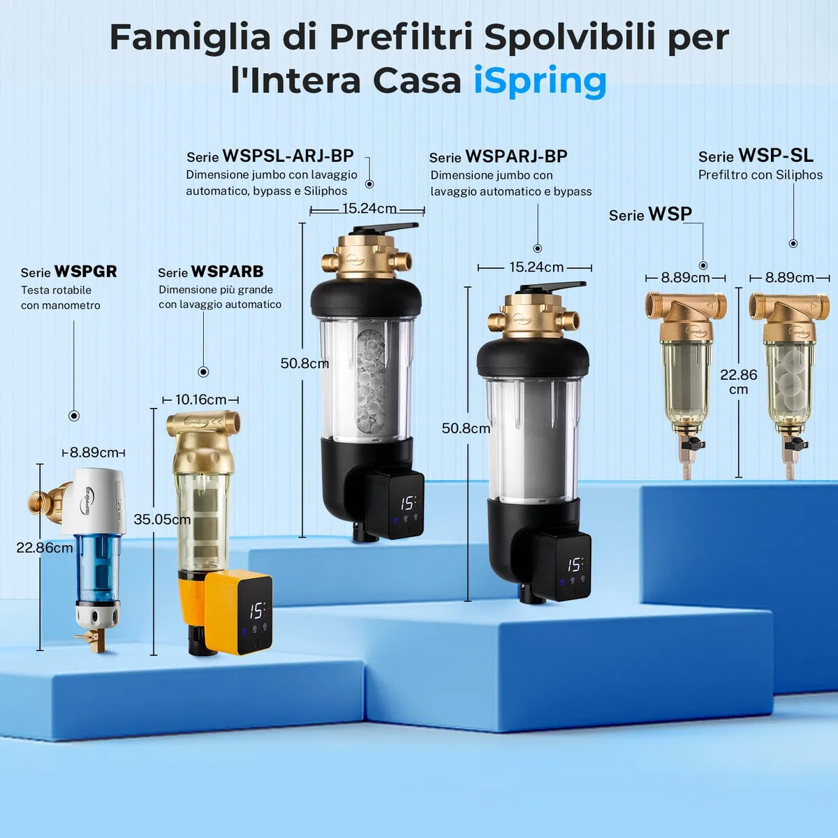 iSpring WSP-100 Filtro per Acqua a Sedimento Centrifugo Riutilizzabile per Tutta la Casa, Prefiltro Lavabile da 100 Micron, G 1" - 3/4", Ottone