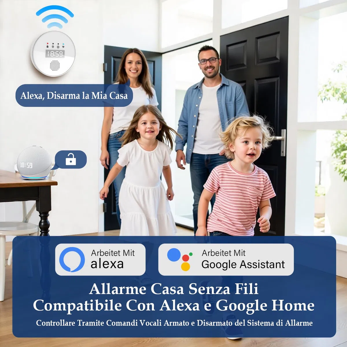 YISEELE Allarme Casa Senza Fili: Antifurto casa con connettività 5 GHz Wi-Fi e App salvavita anziani - Incluso Sirena 125DB - 6 Sensori Porta/Finestra - 2 Telecomandi - Hub - Compatibile Alex & Google