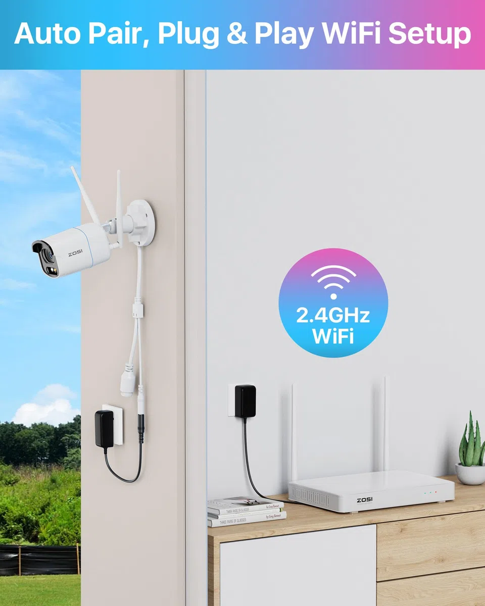 ZOSI 4MP Kit Videosorveglianza WiFi Esterno, 6X Telecamera Bullet, H.265+ 8CH 2TB NVR, Visione Notturna a Colori, Rilevazione di Persone, Audio Bidirezionale, Allarme Intelligente