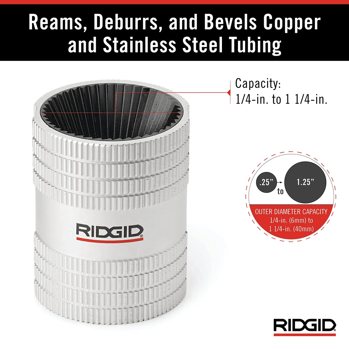 RIDGID 29983 Alesatore per tubi in acciaio inox modello 223S, alesatore interno/esterno da 6 mm a 36 mm