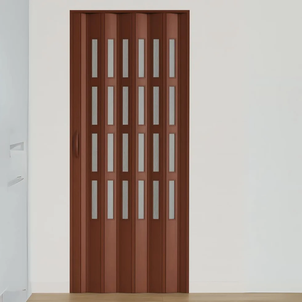 HD CASA Porta a Soffietto Modello Extra Standard, in PVC con Vetri Trasparenti, Reversibile e Regolabile in Altezza e Lunghezza, Fai da Te, Made in Italy, arredo casa, Noce 82x210 cm