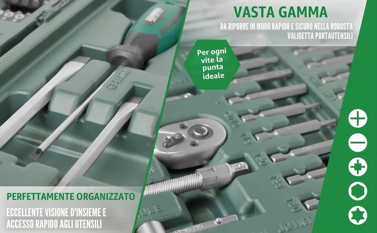 Mannesmann M29085 – Assortimento di attrezzi universali in valigetta richiudibile, 89 pezzi