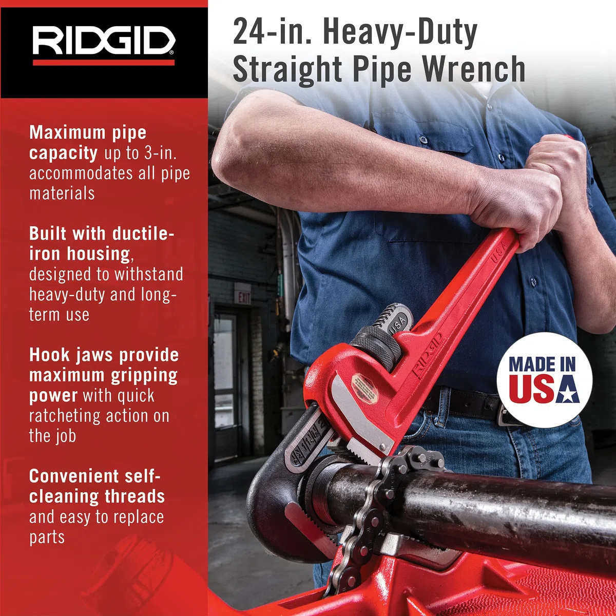 RIDGID 31030 Giratubi dritti per impieghi pesanti da 60 cm, chiave per idraulica da 60 cm
